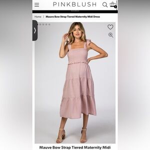 Pinkblush Mauve Bow Strap Tiered Maternity Midi Dress